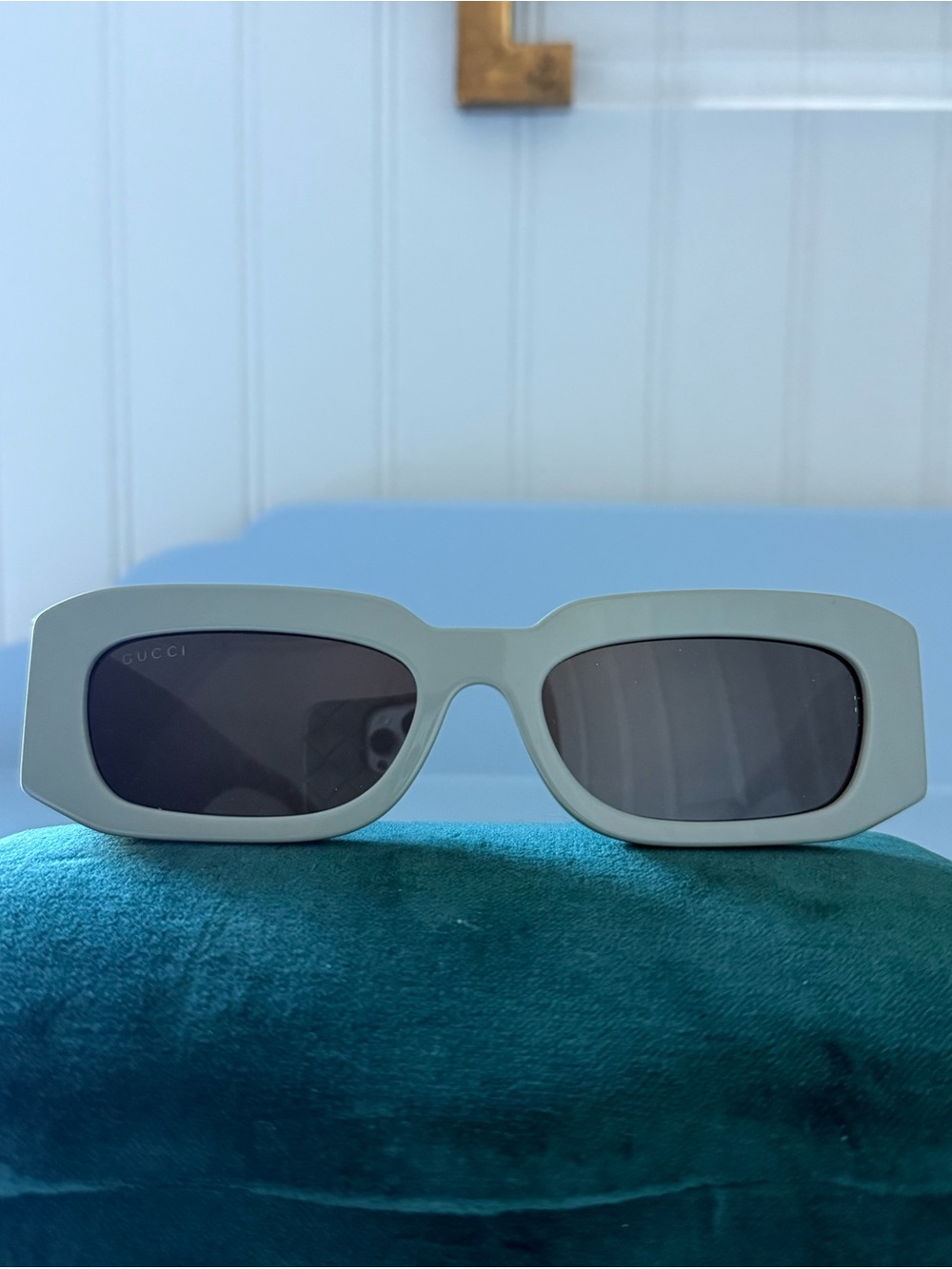 Gucci Off-White Rectangular Sunglasses with Brown Lenses